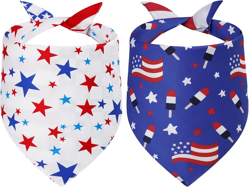 Bandana para Cachorros com Estampa de Bandeira Americana Gofshy Pequena, Pacote com 2