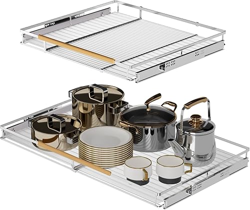 Miniatura 3 de SANNO Organizador de gabinete extraíble, cesta deslizante para cajones de despensa, estante deslizante expandible debajo del fregadero, cajones de