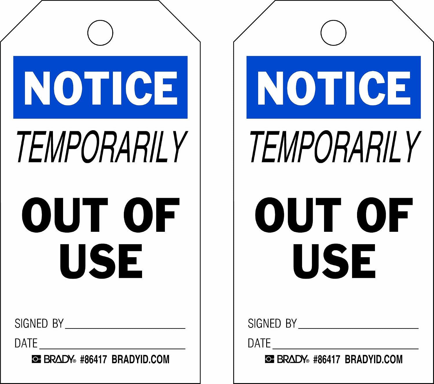 Brady 86417 5 3/4" Height x 3" Width, Heavy Duty Polyester (B-837), Black/Blue on White Accident Prevention Tags (10 Tags)