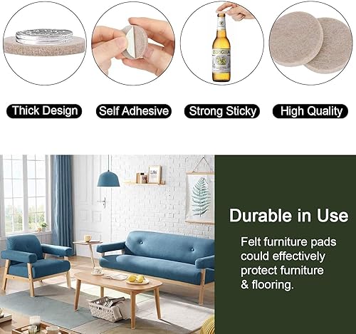 Miniatura 5 de Yelanon Almohadillas de fieltro para muebles, 56 unidades (1+2 pulgadas), almohadillas de fieltro de alta calidad para muebles de patas de silla,