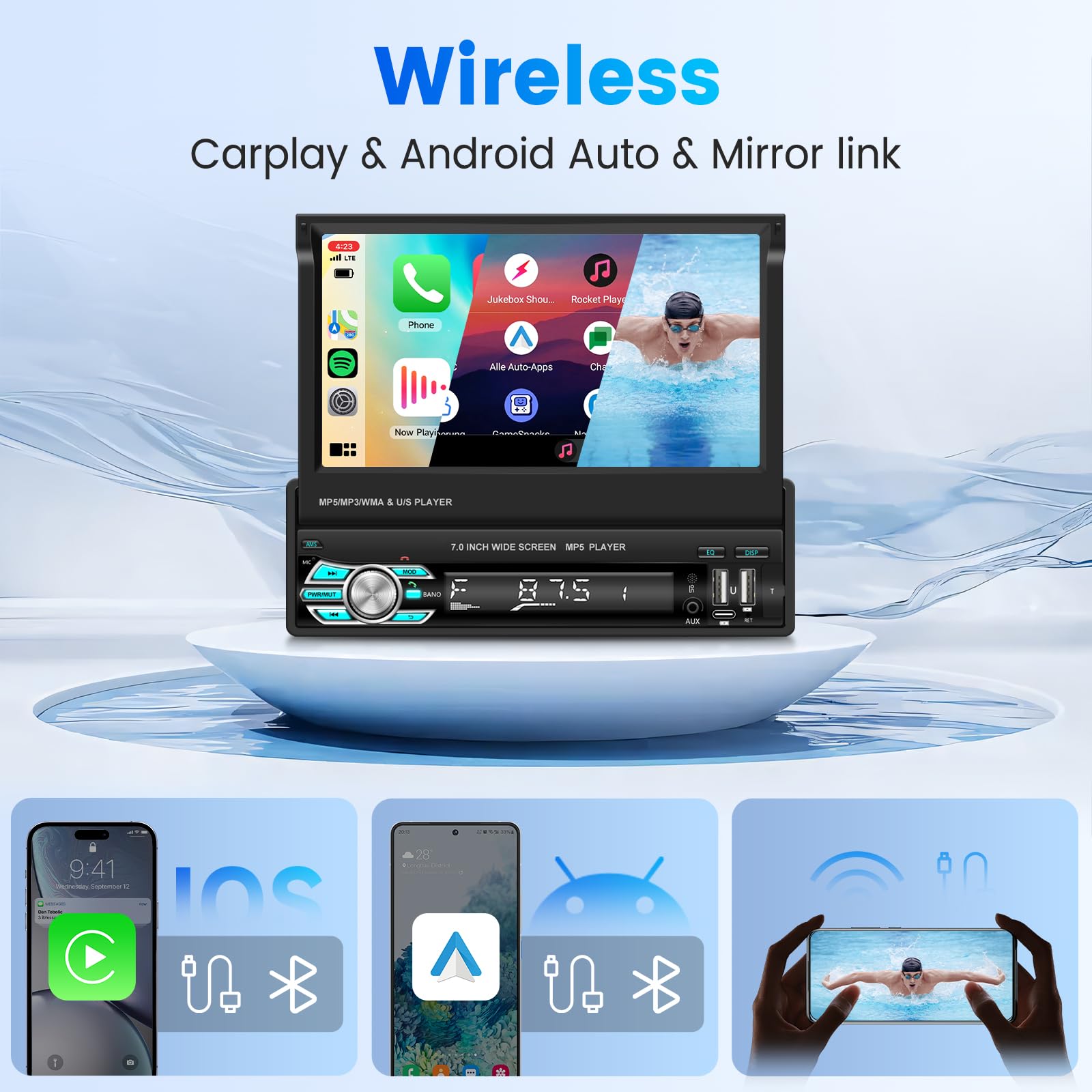 Amazon.com: Single Din 7 inch Flip Out Car Stereo Wireless CarPlay
