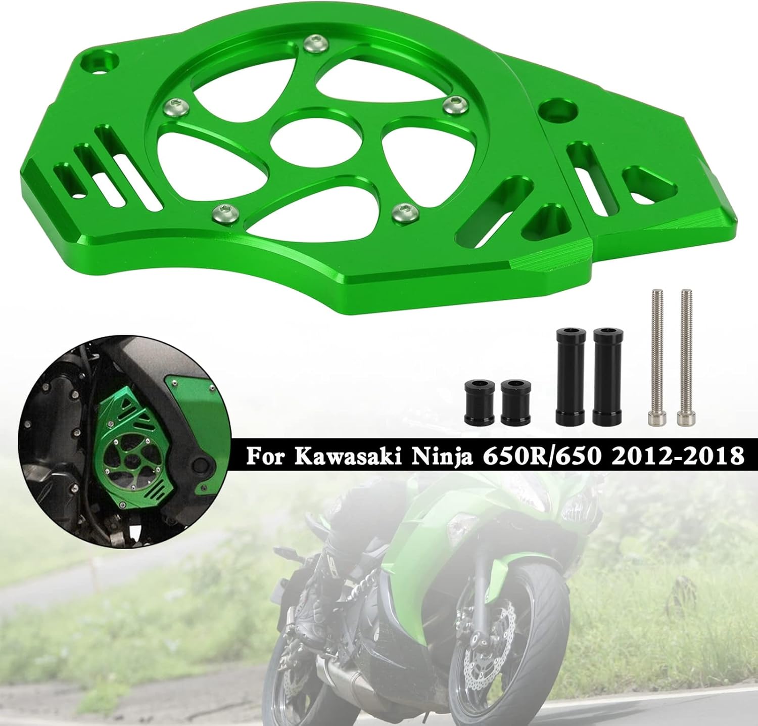 Areyourshop Sprocket Cover Chain Guard Protection fit for Kawasaki vn650 2015-2018, for Kawasaki Ninja 650R/650 2012-2018 Green