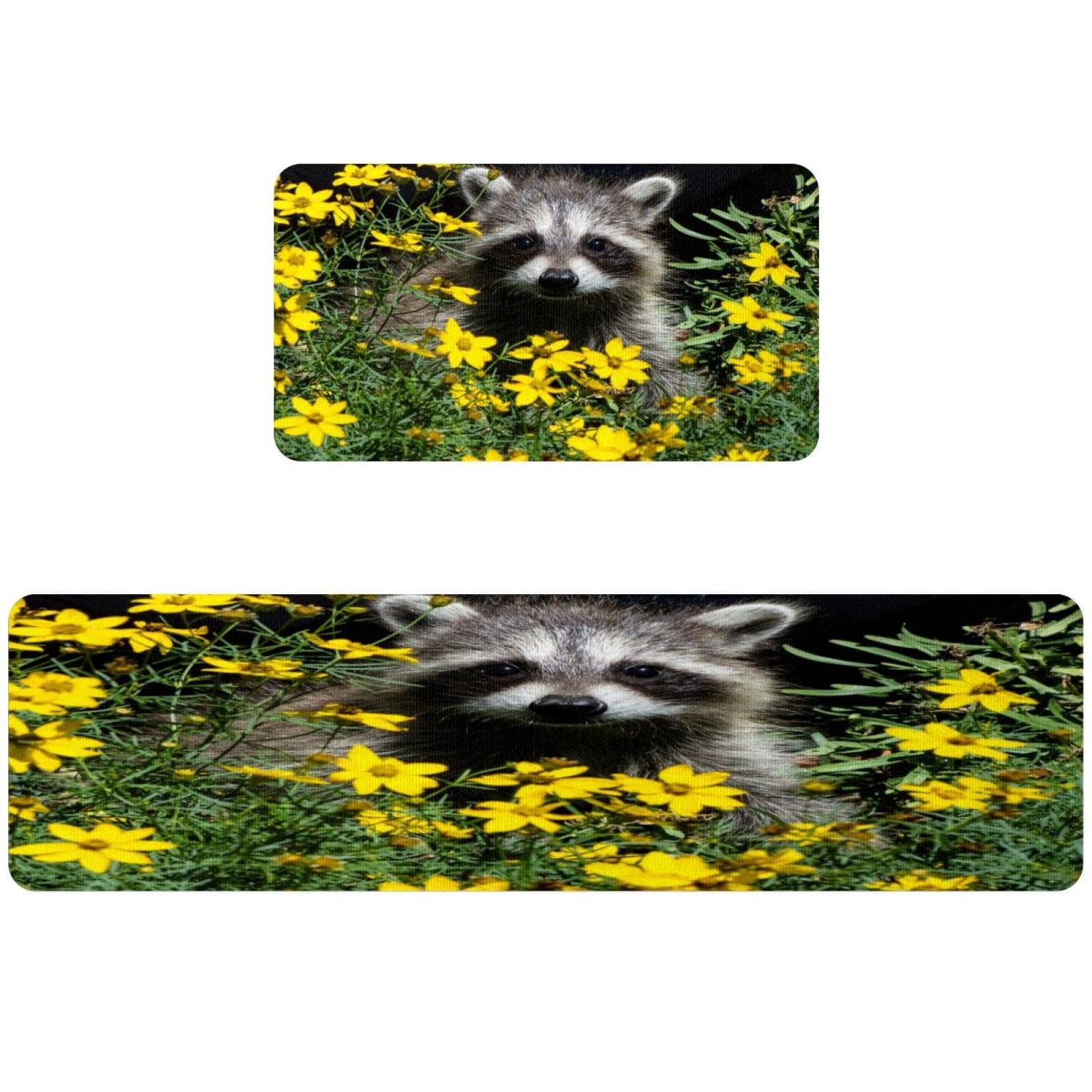 Alfombra de cocina de 2 piezas VAPOKF con diseño de mapache antideslizante