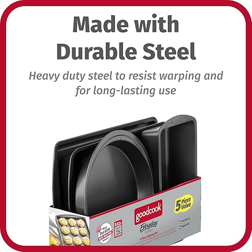 Miniatura 4 de GoodCook Everyday - Juego de utensilios para hornear de acero antiadherente, 5 piezas, color gris