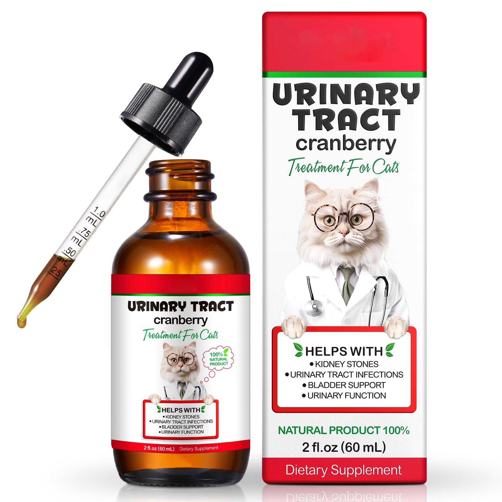 Cat Urinary Tract Support Drops 60ML Natural UTI & Bladder Support Supplement for Cats Cranberry Herbal Formula for Kidney & Urinary Health Easy Liquid Drops with Dropper, Chicken Flavor, 2 fl o