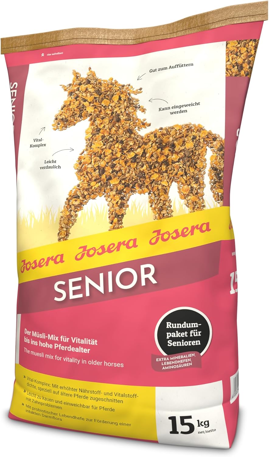 JOSERA Senior (1 x 15 kg) | Pferd Senior | Premium -Pferdesfutter für ältere und schwere Futterpferde | Müslischmischung für Vitalität zum alten Pferdalter | Nährstoffreich und leicht zu verdauen | Packung von 1 JOSERA Senior (1 x 15 kg) | Pferd Senior | Premium -Pferdesfutter für ältere und schwere Futterpferde | Müslischmischung für Vitalität zum alten Pferdalter | Nährstoffreich und leicht zu verdauen | Packung von 1