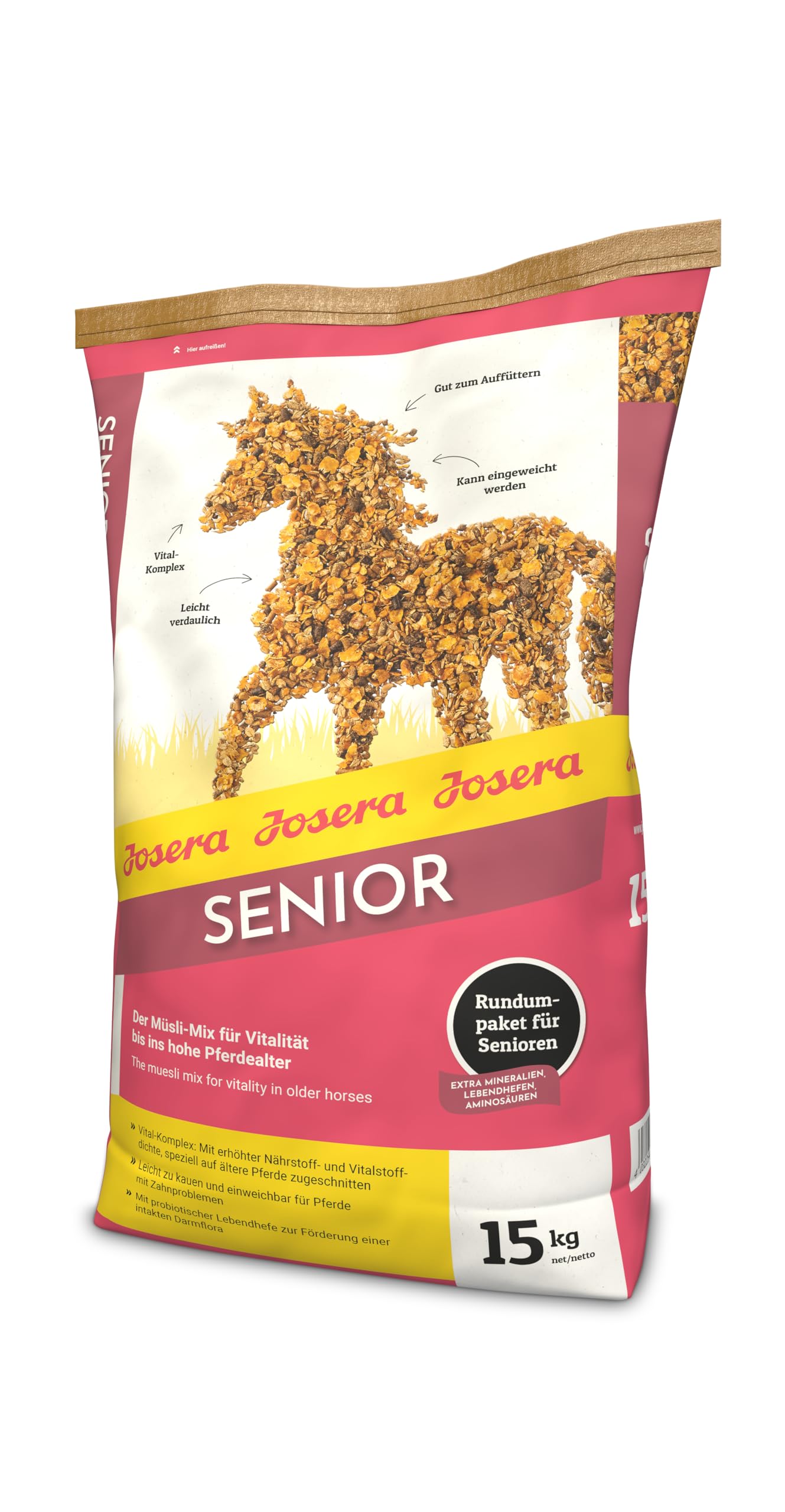 JOSERA Senior (1 x 15 kg) | PFERD SENIOR | Premium Pferdefutter für ältere & schwerfuttrige Pferde | Müsli-Mix für Vitalität bis ins hohe Pferdealter | nährstoffreich & leicht verdaulich | 1er Pack