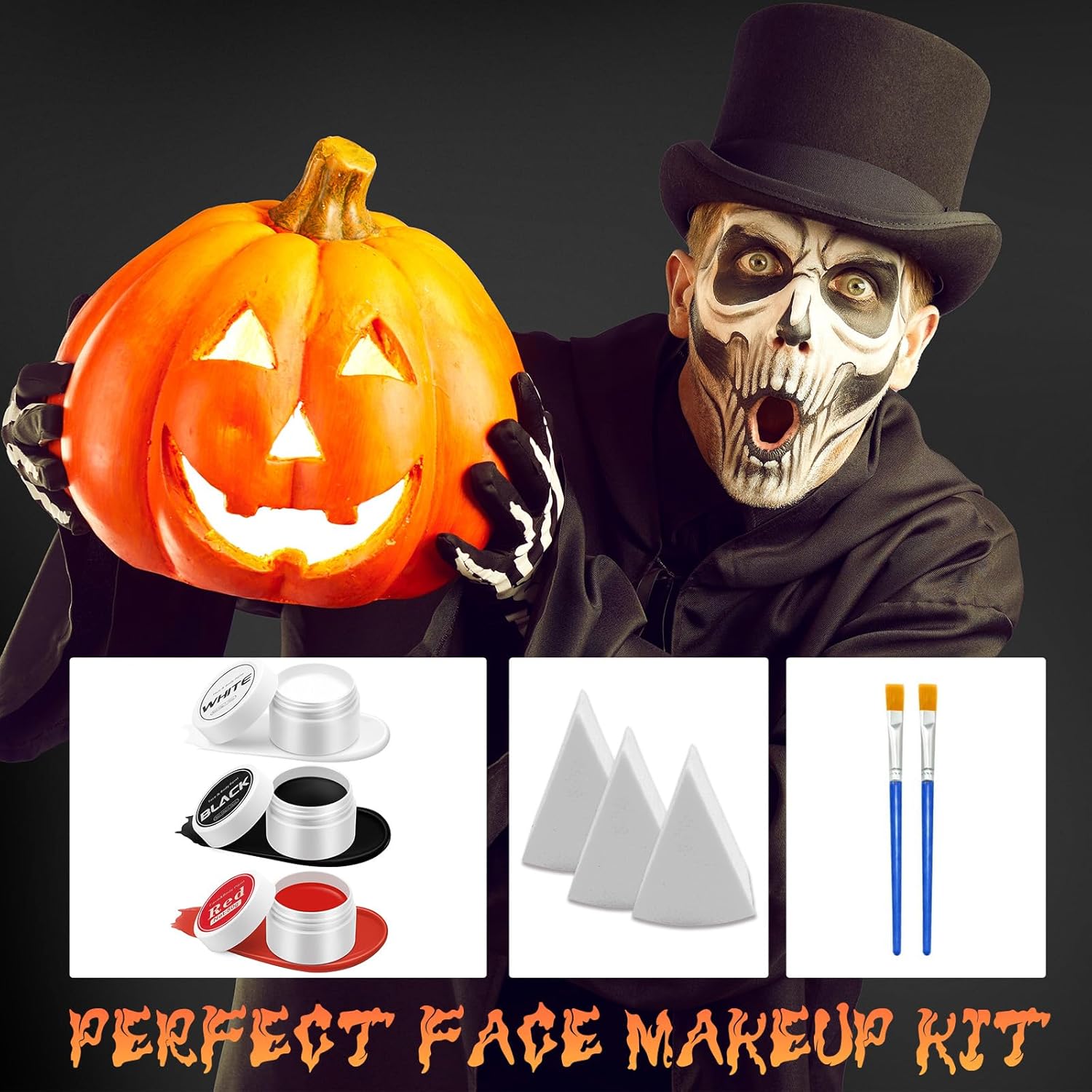 Red Black and White Face Body Paint Set, Highly Pigmented Clown Makeup Kit, Professional Face Paint for Halloween Skeleton Cosplay Joker Vampire Zombie Ghost SFX Makeup - Image 7