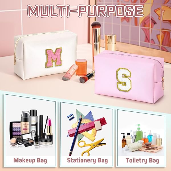 TOPEAST Mothers Day Gifts - Initial Makeup Bag, Birthday Gifts for 4 5 6 7 8 9 10 11 12 Year Old Teen Girls, Teacher Gift Graduation Gift, Personalized Preppy Cosmetic Bags Toiletry Bag (Pink A) - 5