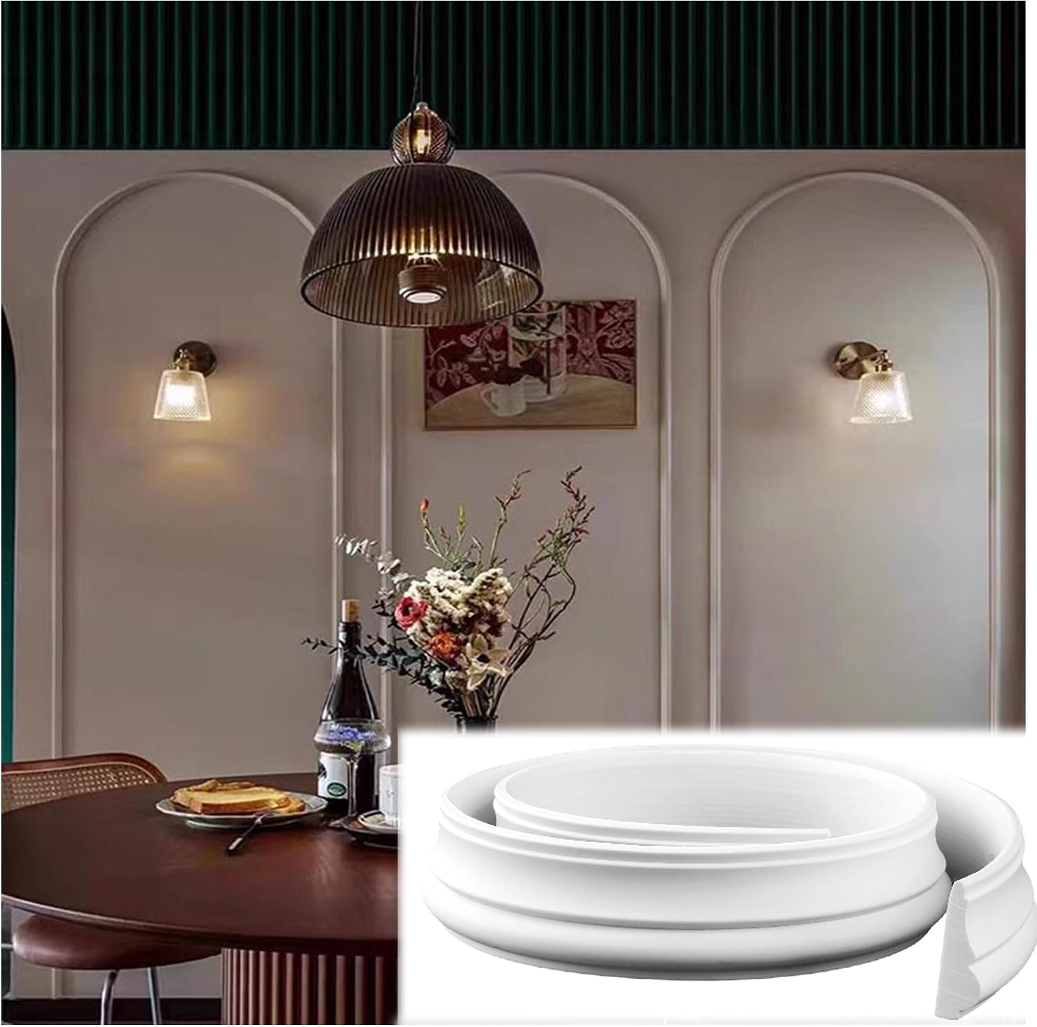 Flexible Cuttable PVC Arch Trim Molding Kit, 3.3ft - 32.8ft, Soft Modern Door Frame, Precurved Arch Design (Width 1.2in, Length 23ft) for Easy Installation