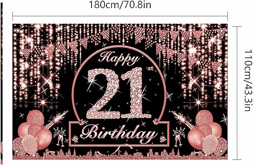 Miniatura 2 de Decoraciones de cumpleaños número 21 para ella, pancarta de cumpleaños número 21 para mujer, suministros de fiesta de cumpleaños de 21 años,