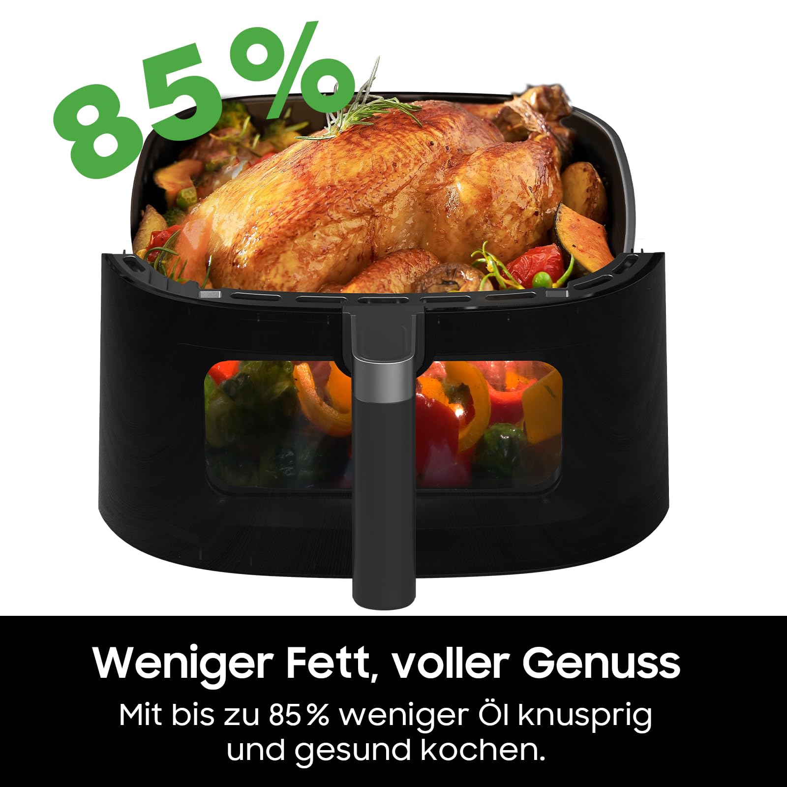 Heißluftfritteuse 9L Airfryer– 2350W Heissluftfritteuse für schnelles Garen, Fritteuse ohne Öl Mit Fenster, 9 Programme, Ohne PFAS, Shake-Erinnerung, Warmhaltefunktion, 40–200°C