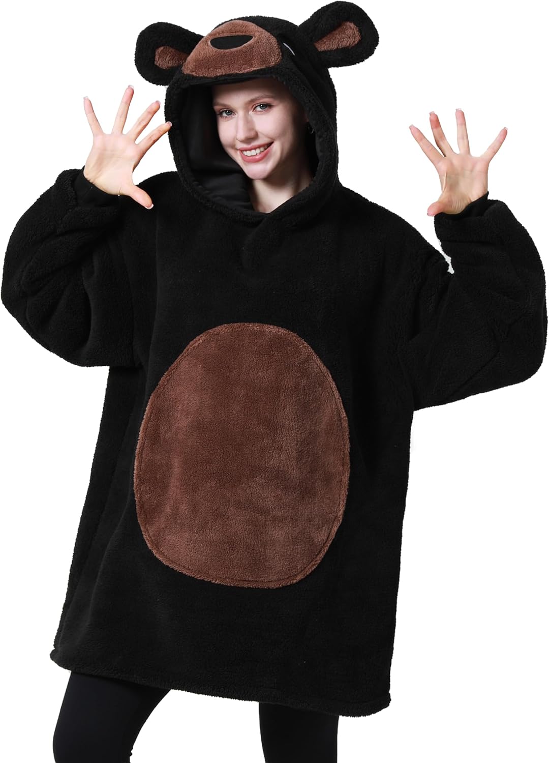dressfan Unisex Fuzzy Bear Costume Hoodie,Shu Velveteen & Sherpa Oversized Warm Cozy with Giant Pocket,One Size Fits All
