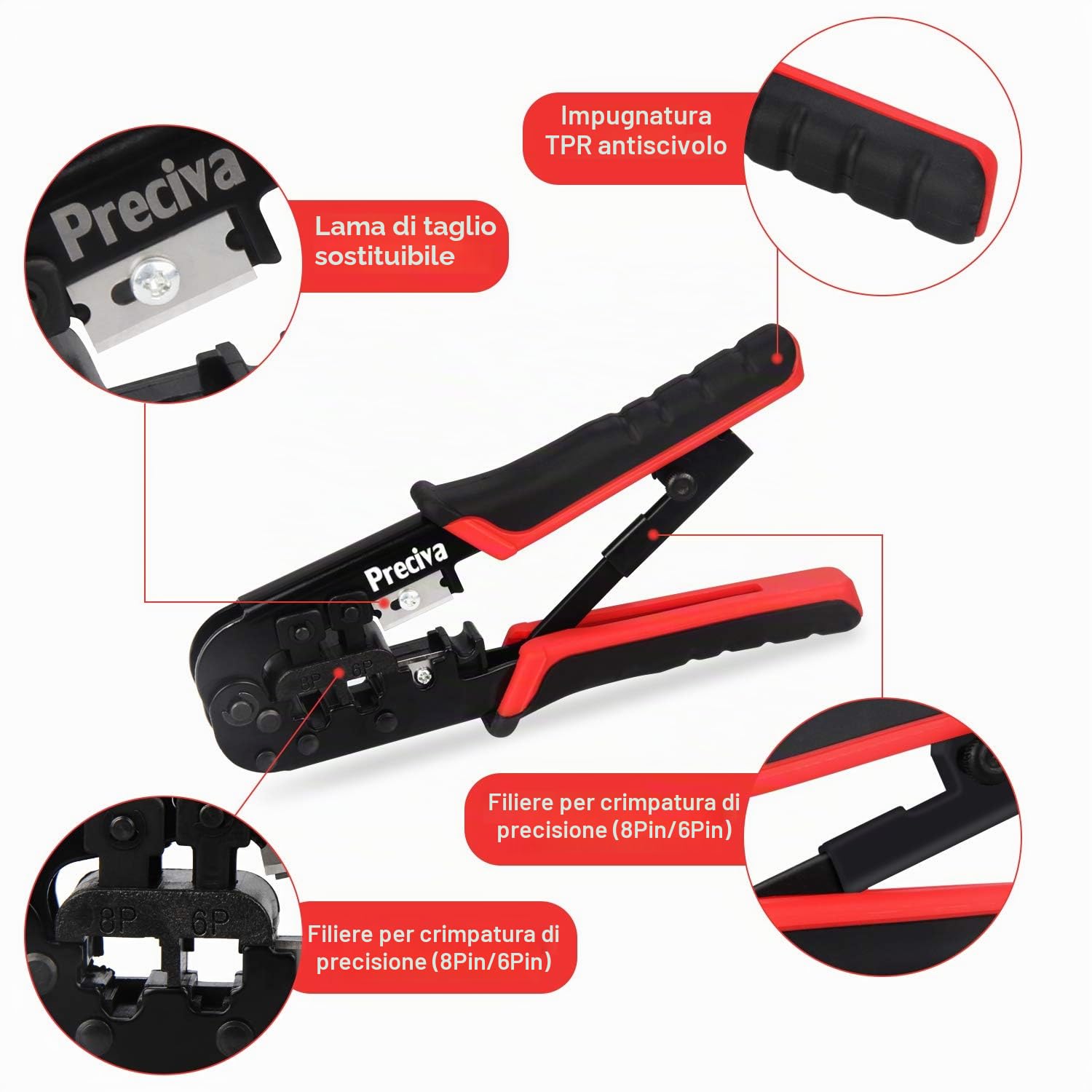 Preciva RJ45 RJ11 Kit di Rete Professionale 97 in 1 Crimpatrice Cavi Ethernet LAN Tester
