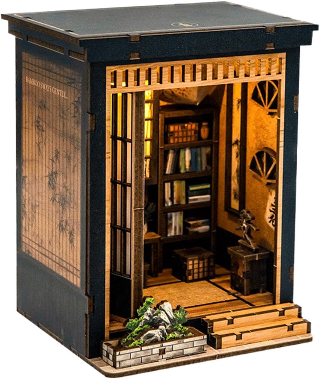 Crafted Timber Pavilion, Japanese Doll House Miniature, 4.13x3.94in Architecture Box with Tiny Fitting, Diorama Building Showcase, Asian Cottage with Traditional Style, Scale Model for Cabinet Adult