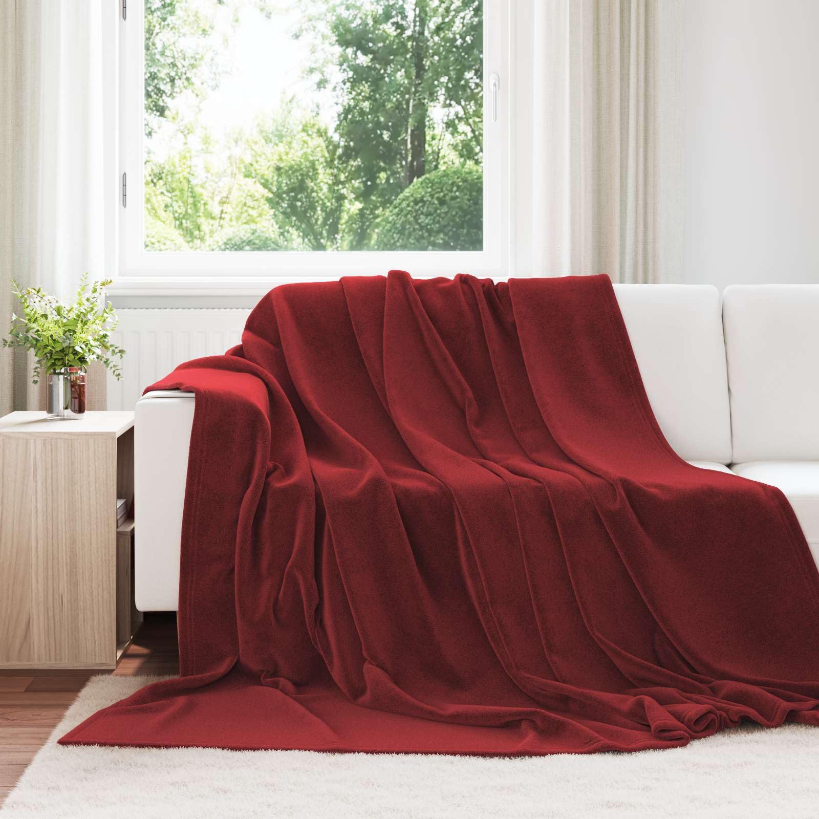 Couvertures a jeter 6 pcs rouge bordeaux 220 x 240 cm toison pour lit et canapé