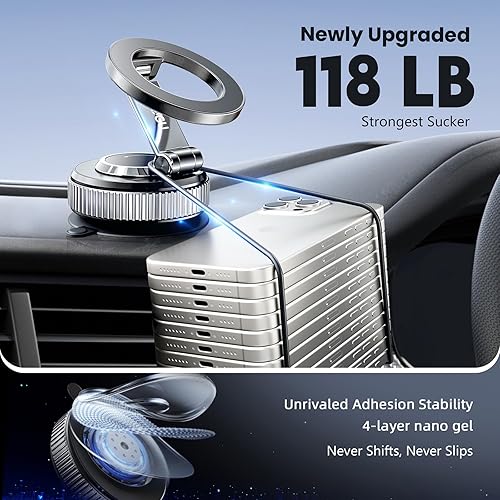 Miniatura 3 de Soportes de teléfono para tu coche 360 ajustable 118LBS fuerte ventosa+2800gf imán de vacío soporte de teléfono de coche, soporte magnético para