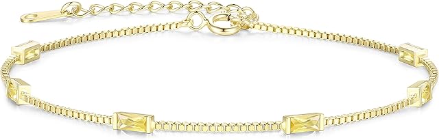 LOUISA SECRET 925 Sterling Silver Birthstone Bracelets for Women, Baguette Cubic Zirconia Station Bracelet, Birthday Anniversary Christmas Gifts for Women Wife Mom Sister Girl Her