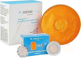 Mirai Clinical Persimmon Soap Bar with Magnetic Soap Holder - Nonenal Body Odor Eliminator for Women and Men, Personal care Solution with Easy to Install Magnetic Bar Soap Holder for Shower Wall