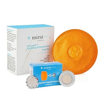 Mirai Clinical Persimmon Soap Bar with Magnetic Soap Holder - Nonenal Body Odor Eliminator for Women and Men, Personal care Solution with Easy to Install Magnetic Bar Soap Holder for Shower Wall