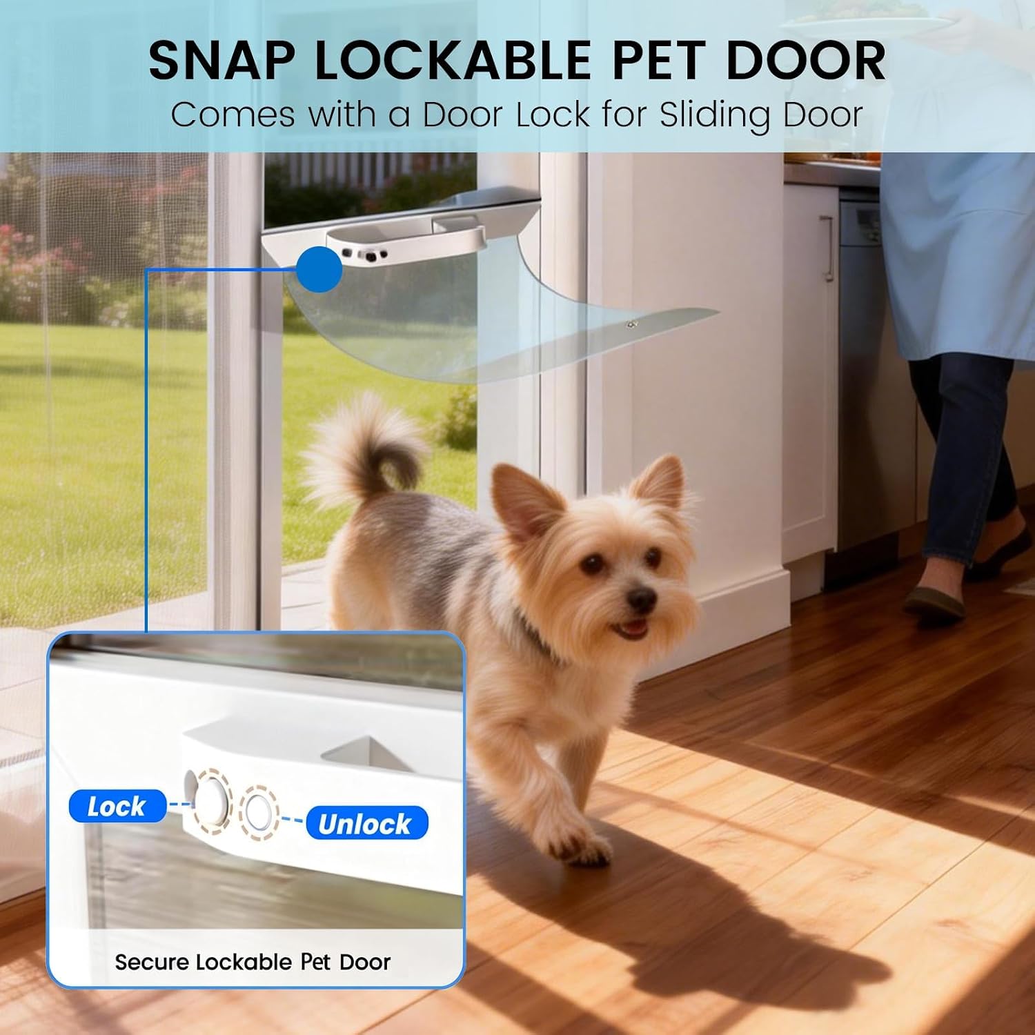 Anti-Shatter Dog Door for Sliding Glass Door,White Sliding Glass Dog Door,No-Cut DIY Installation,Aluminum Frame & Secure Lock for Large Dogs (Small- for 76.7-82.6inch)