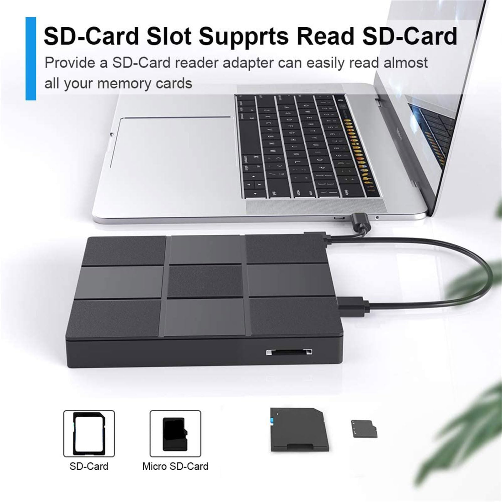 Lettore esterno con cavo dati rapido e correzione di errori per un trasferimento rapido dei dati del notebook
