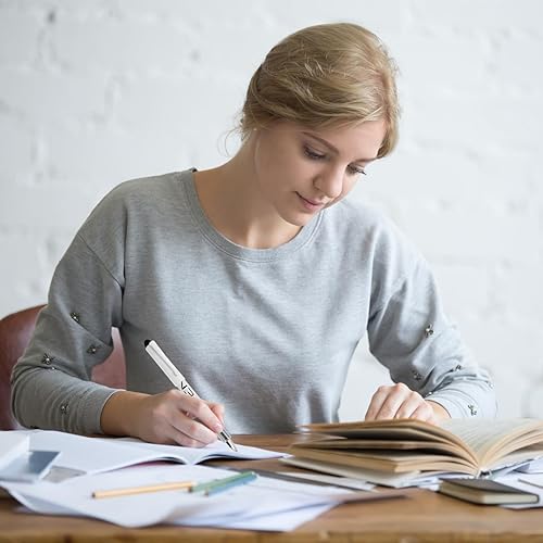 Vista 30 de EYEYE Bolígrafos estilográficos desechables de punta fina, paquete de 8 bolígrafos negros para escribir, punta de acero inoxidable, escritura suave