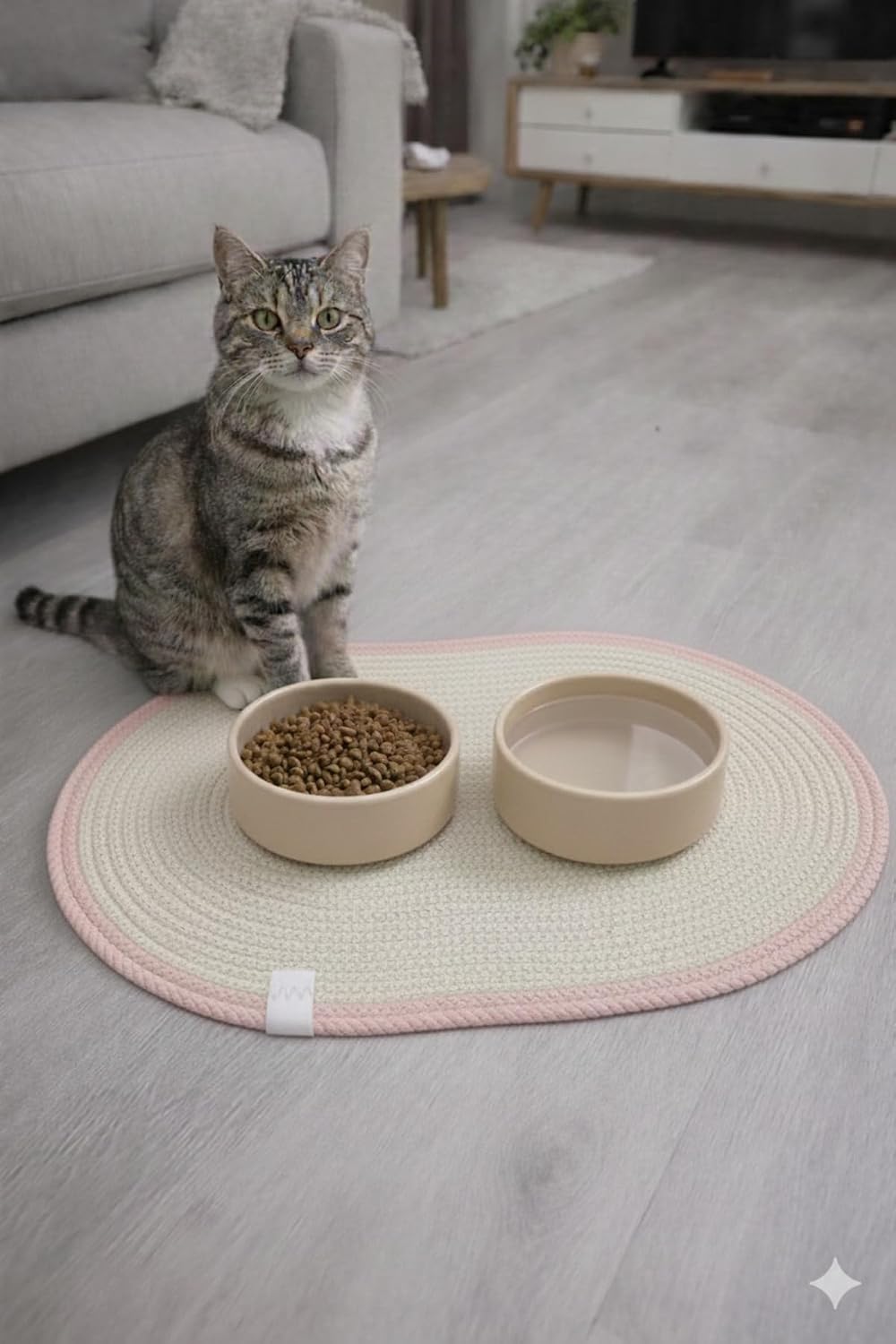 Cat Feeding Mat Pet Food Mat 50x30 cm Pink Porcelain (Food Bowls NOT Included) - Pink