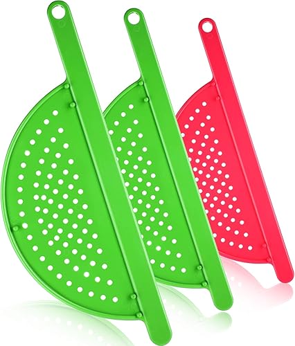 Escurridor de ollas con asa de mano, colador lateral de plástico para ollas, para fideos, frutas, verduras y más, se adapta a hasta 9 pulgadas