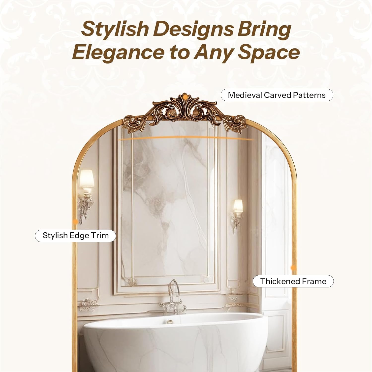 24x35 Inch Bathroom Medicine Cabinet with Mirror, Recessed or Surface Mount, Sturdy, Durable & Easy Installation, Vintage Metal Frame(Gold)