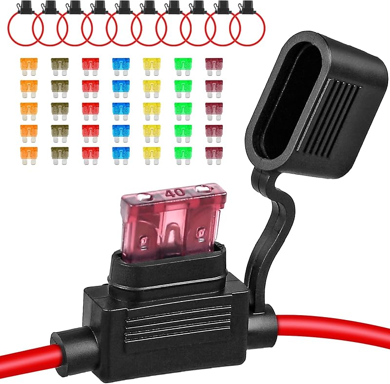 10 Pack 12AWG Inline Fuse Holder 12V with 35PCS Standard Car Fuses