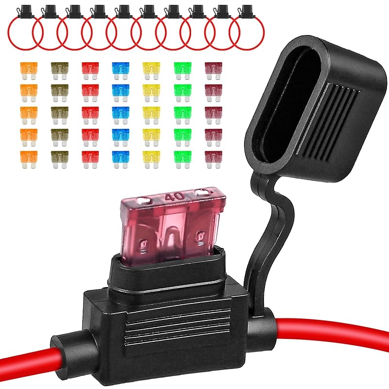 Porta-fusível automotivo em linha Giwiemi 12 AWG 12 V com fusíveis tipo lâmina – Kit com 10 porta-fusíveis e 35 fusíveis