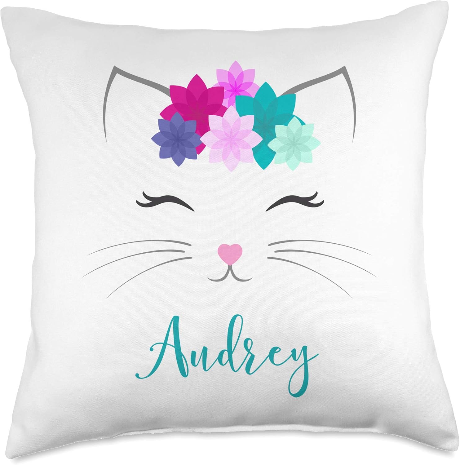 Audrey Name Gift Girls Personalized Kitty Cat Bedroom Decor Throw Pillow