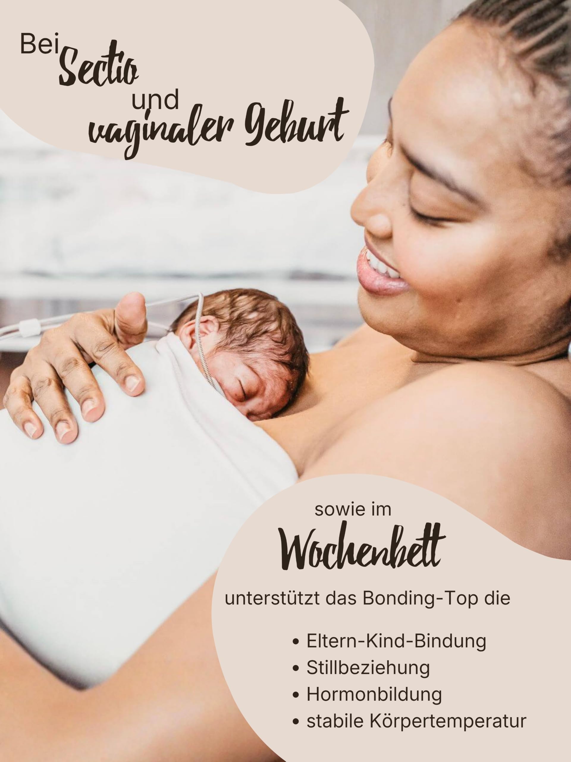 Bandeau Peau à Peau pour Nouveau-Nés - Support Kangourou - Qualité Bio, Couleur Beige, Taille XL
