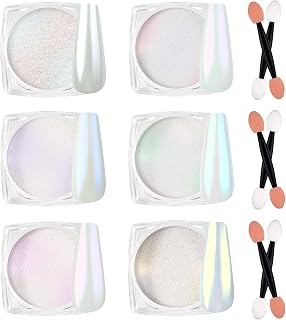 SIUSIO 6 Colors White Pearl Chrome Nail Powder Aurora Nail Powder Mirror Effect Chrome Powder Iridescent Shell Glitter Nail Art Pigment Manicure Powder for Nails (Colorful Mermaid)