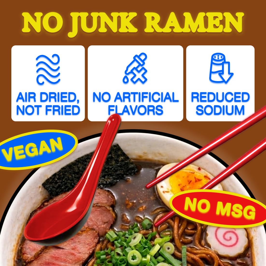Lucky High Protein, Gluten Free Ramen Noodles, Beef Flavor | 20g Protein | No MSG, Air Dried, Vegan, Reduced Sodium, Healthy, Vegetarian | Rice Ramen + Soup | Instant, Ready in 8 Minutes | 6-Pack
