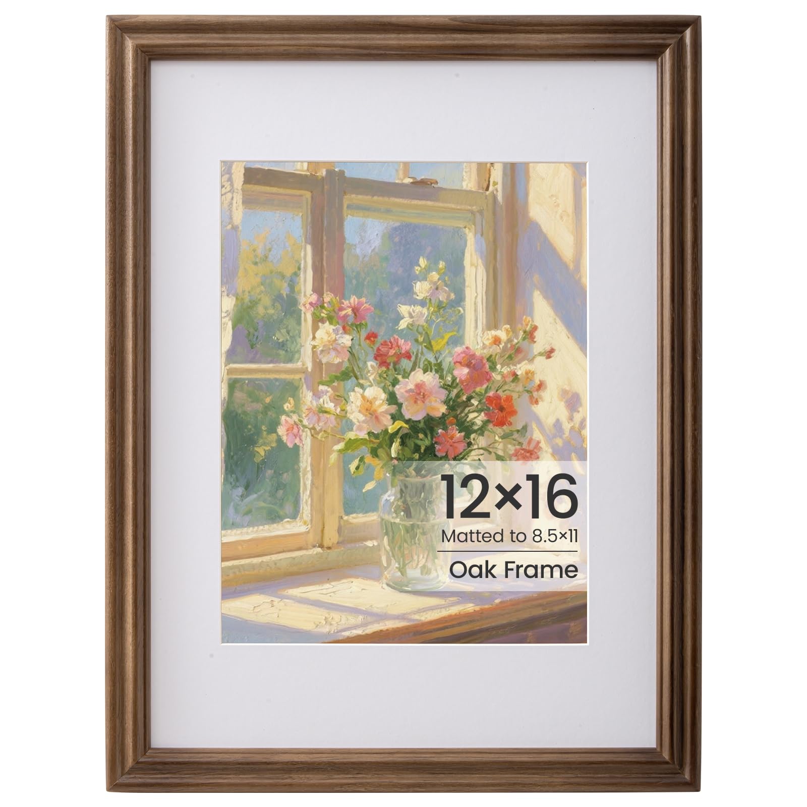 12x16 Photo Frame, 12x16 Walnut Wood Picture Frames Matted for 8.5×11 Inch Picture Frames with Premium Tempered Glass, Vertical & Horizontal Wall Hanging Picture Frame for Home Weeding Family Decor — image 1