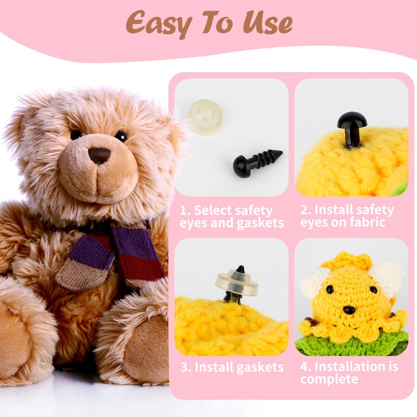 Yeux Et Nez Sécurité Pour Amigurumi Meafeng - Lot De 600 Pièces - Diamètre 6-14mm - Multicolores