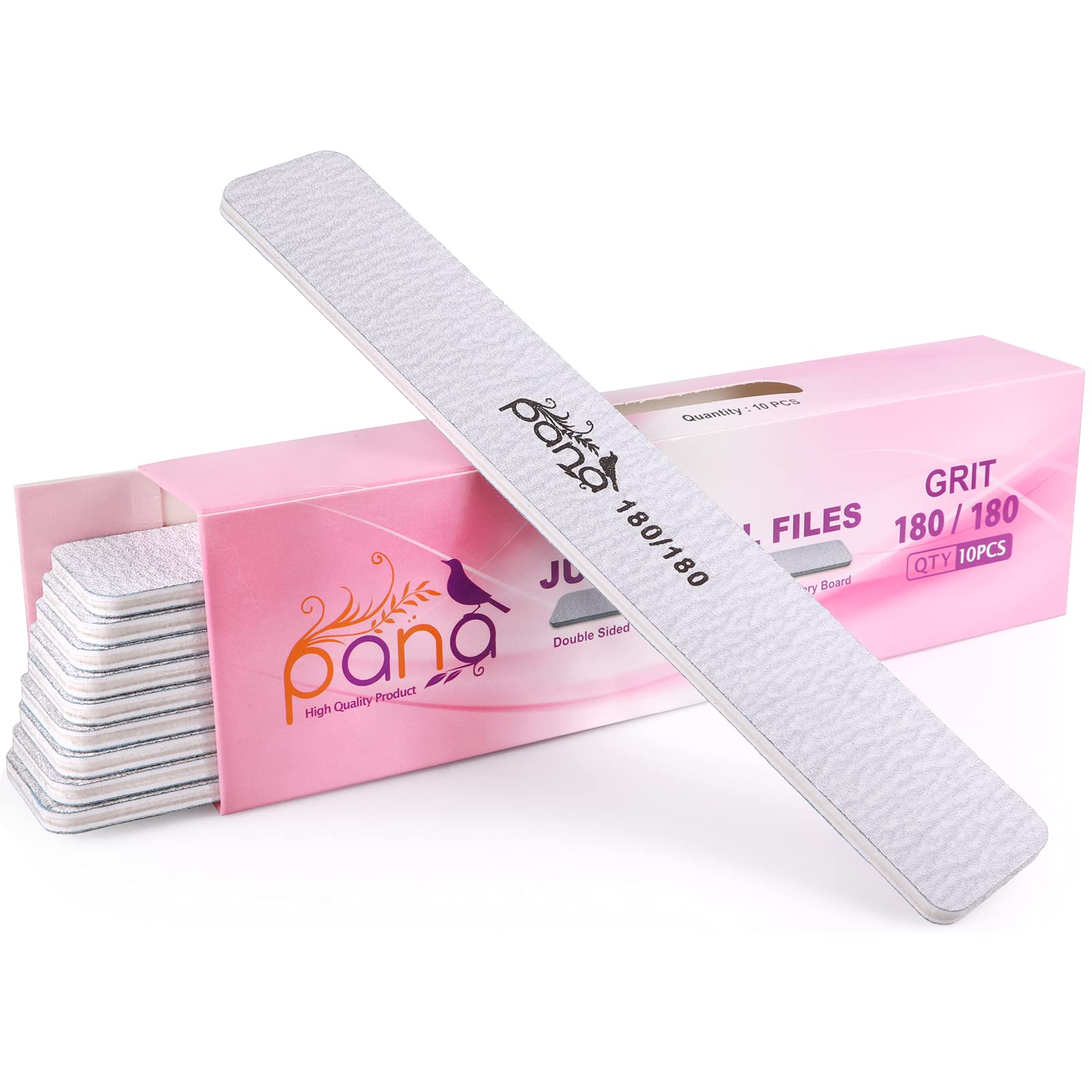 10pcs - PANA Jumbo Double-Sided Emery Nail File for Manicure, Pedicure, Natural, and Acrylic Nails - Zebra (Grit 180/180)
