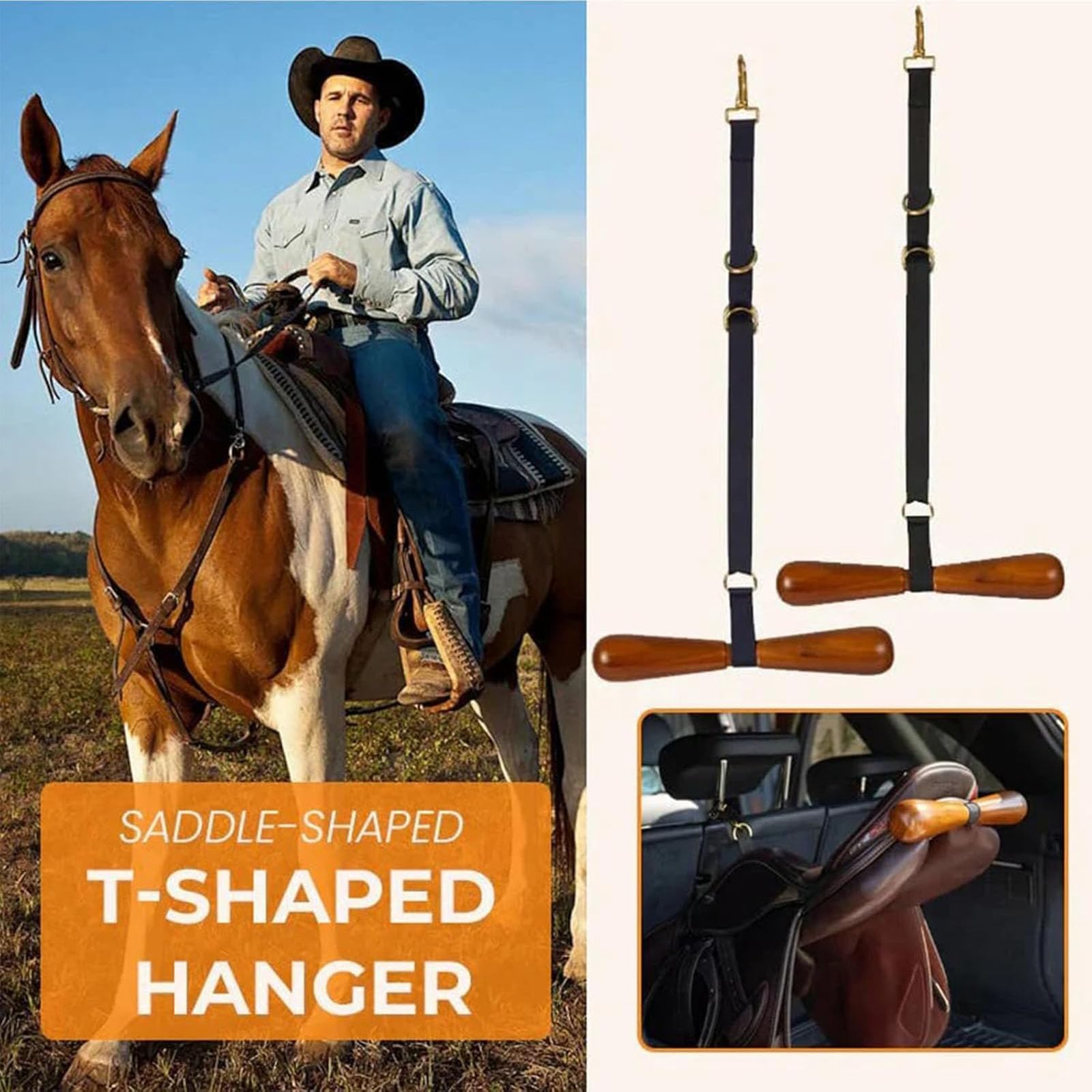 Saddle-Shaped T-Shaped Hanger, tragbarer Hängesattel-Rack, T-Shaped Saddles Storage Hanger Horse Tack Storage für Stable Trailer Barn Horse Show Travel Tack Storage (Black)