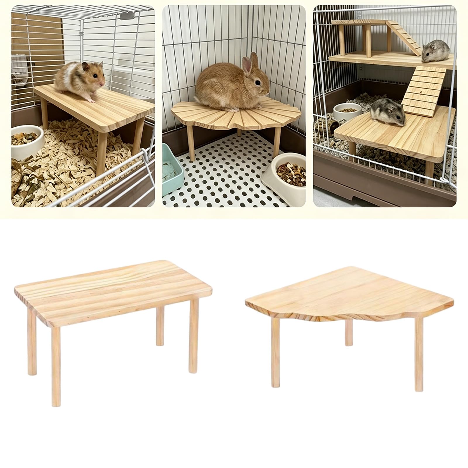 Piattaforma per criceti in legno naturale e gioco con nascondigli a tunnel per piccoli animali domestici, criceti, gabbia accessorio per piccoli animali domestici, scala in legno