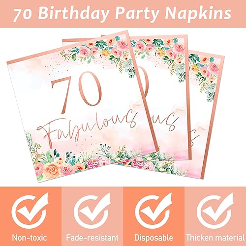 Miniatura 242 de 96 piezas de suministros de fiesta de cumpleaños florales de cumpleaños, platos de papel, servilletas, flores de oro rosa, decoraciones de fiesta
