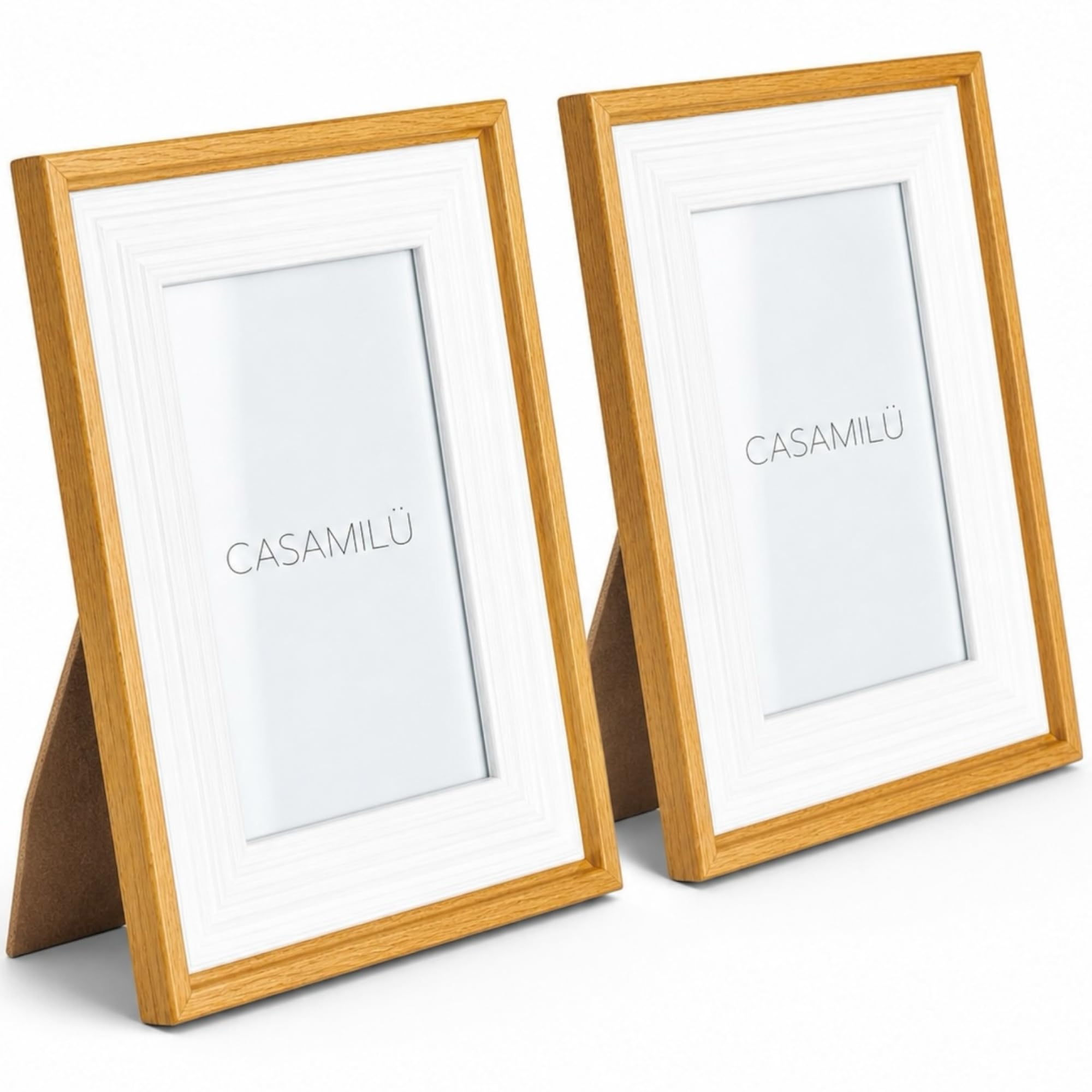 Kit 2 Porta Retrato 10x15 com Vidro CASAMILU Elegancy Branco Sync PP | Inspiração Madeira