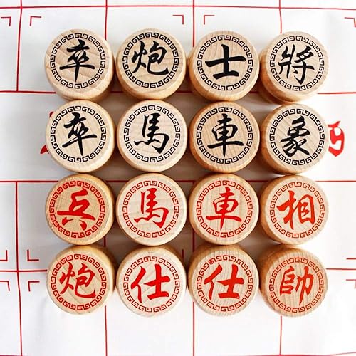 Miniatura 3 de GoodPlay Juego de ajedrez chino de madera de haya Xiangqi de viaje con tablero de ajedrez de cuero en una caja de papel duro
