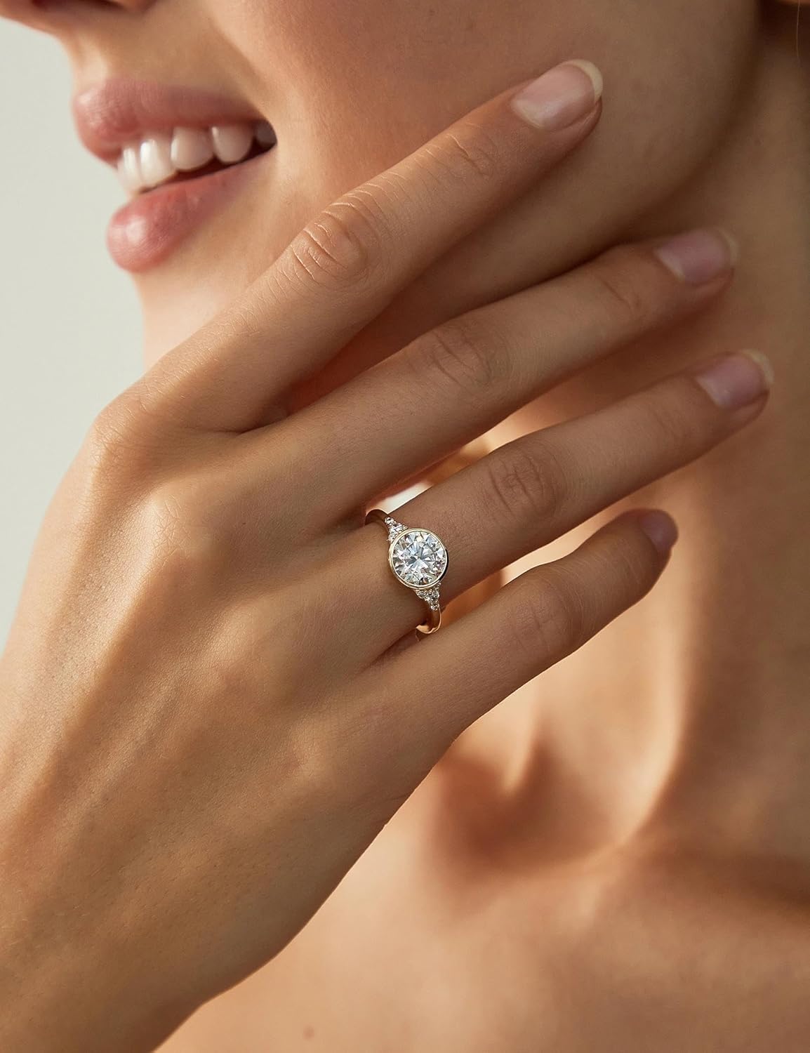 EAMTI 2CT Engagement Rings for Women Round Cut CZ Solitaire Promise Wedding Bands Travel Bezel Ring 14K Gold Plated Size 4-10 - Image 6