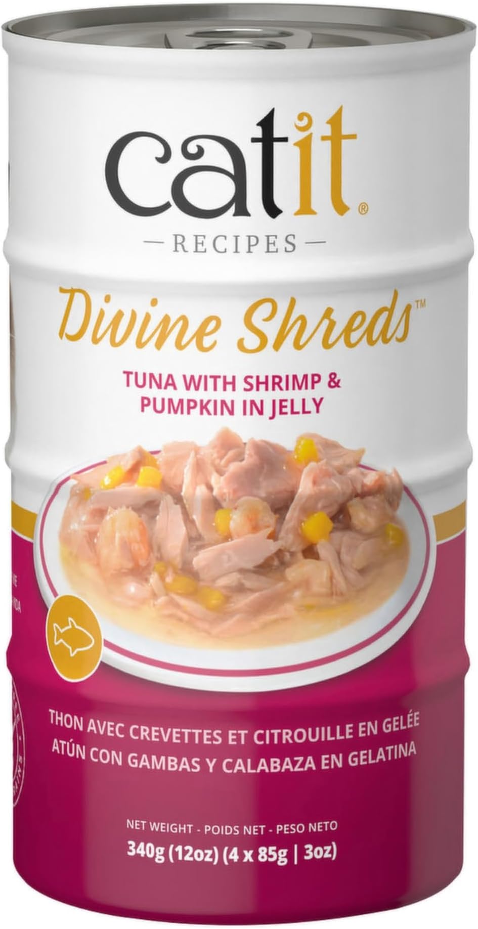 Catit Divine Shreds Premium Wet Cat Food, Tuna with Shrimp & Pumpkin | Premium Cat Food in Jelly