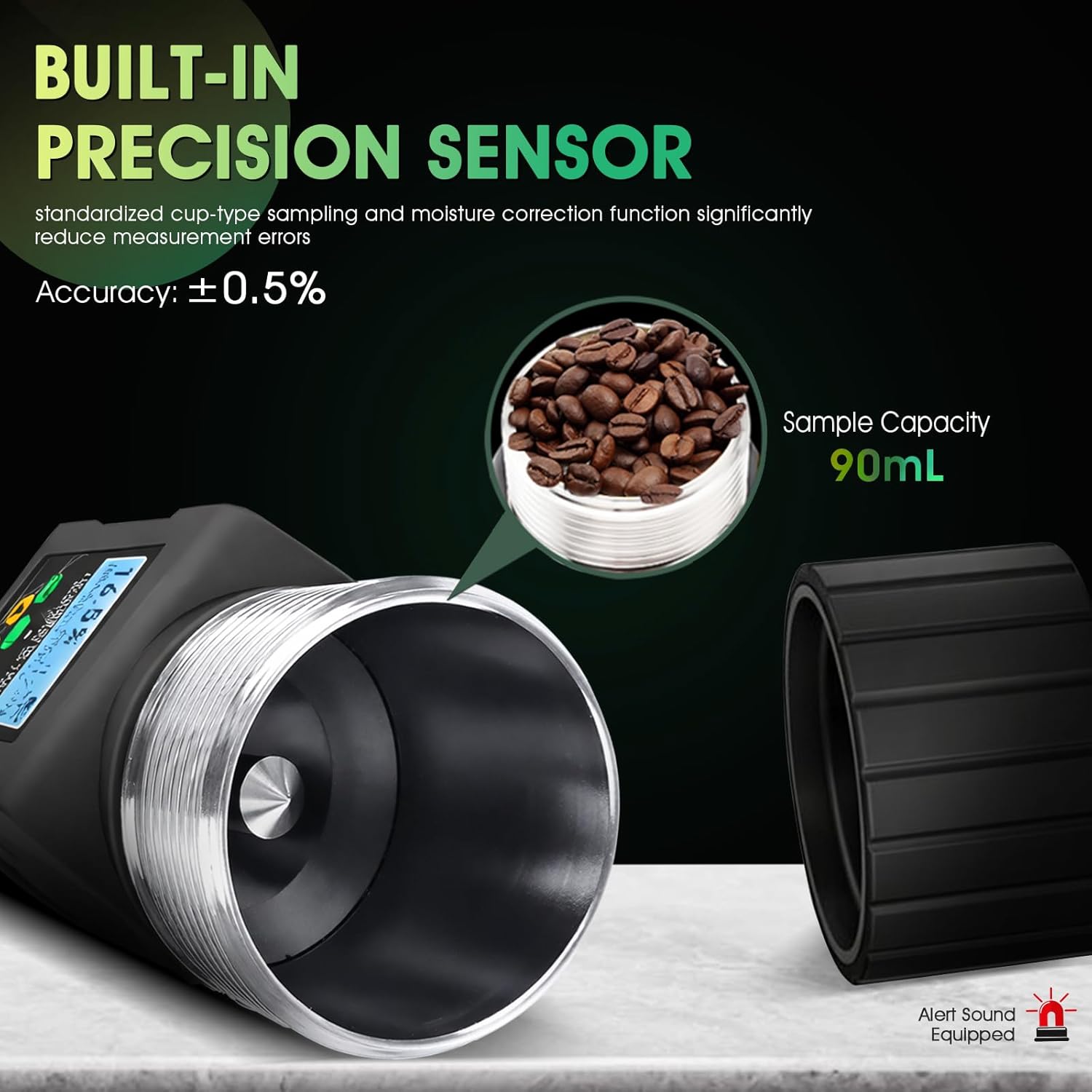 Grain Moisture Tester for 40 Grains, Smart Grain Coffee Bean Moisture Meter with Temperature Measurement, Data Storage, Portable Cup-Type Grain Moisture Detector for Wheat, Corn, Cocoa Beans, Seed