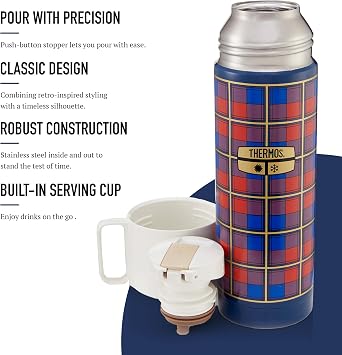 Thermos - Revival Blue Flask (500ml) - Premium Leak Proof Insulated Tea & Coffee Flask for Hot & Cold Drinks, Built-in Cup, Push Button Stopper, BPA-Free, Durable Steel
