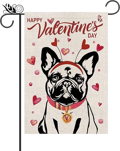 Bandera de jardín para el día de San Valentín, banderas de perro bulldog francés para exteriores, amor, corazón, aniversario, boda, fiesta, hogar,