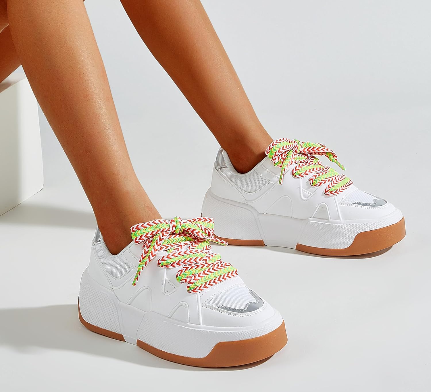 LUCKY STEP Women’s Platform Fashion Sneakers Lace up Casual Faux Leather Comfortable Thick Sole Tennis Walking Shoes - Image 2